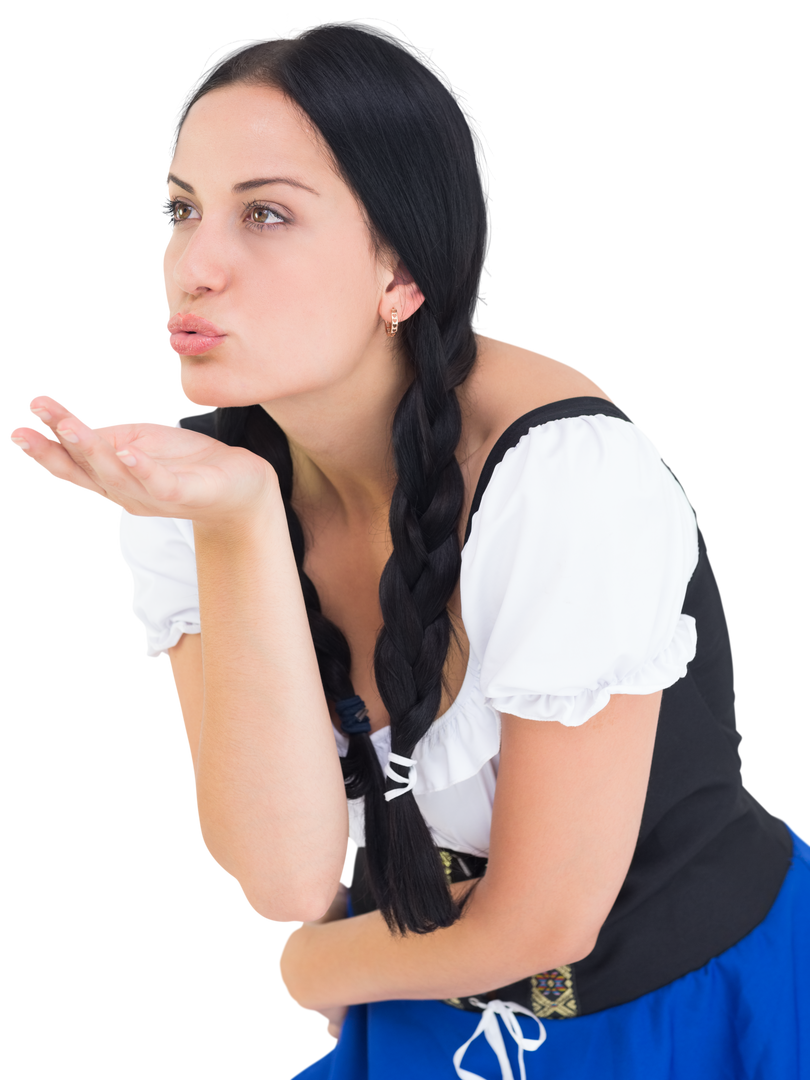 Oktoberfest Girl Wearing Traditional Costume Blowing Kiss, Transparent - Download Free Stock Images Pikwizard.com