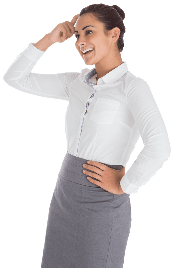 Caucasian Businesswoman Smiling and Gesturing on Transparent Background