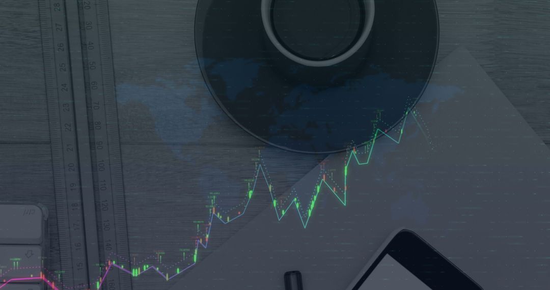 Financial Analytics Overlay with Mobile and Coffee Workspace