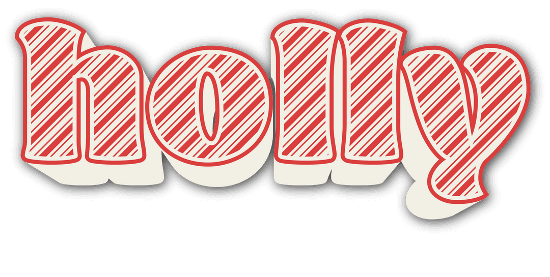 Festive Red Striped Holly Text on Transparent Background