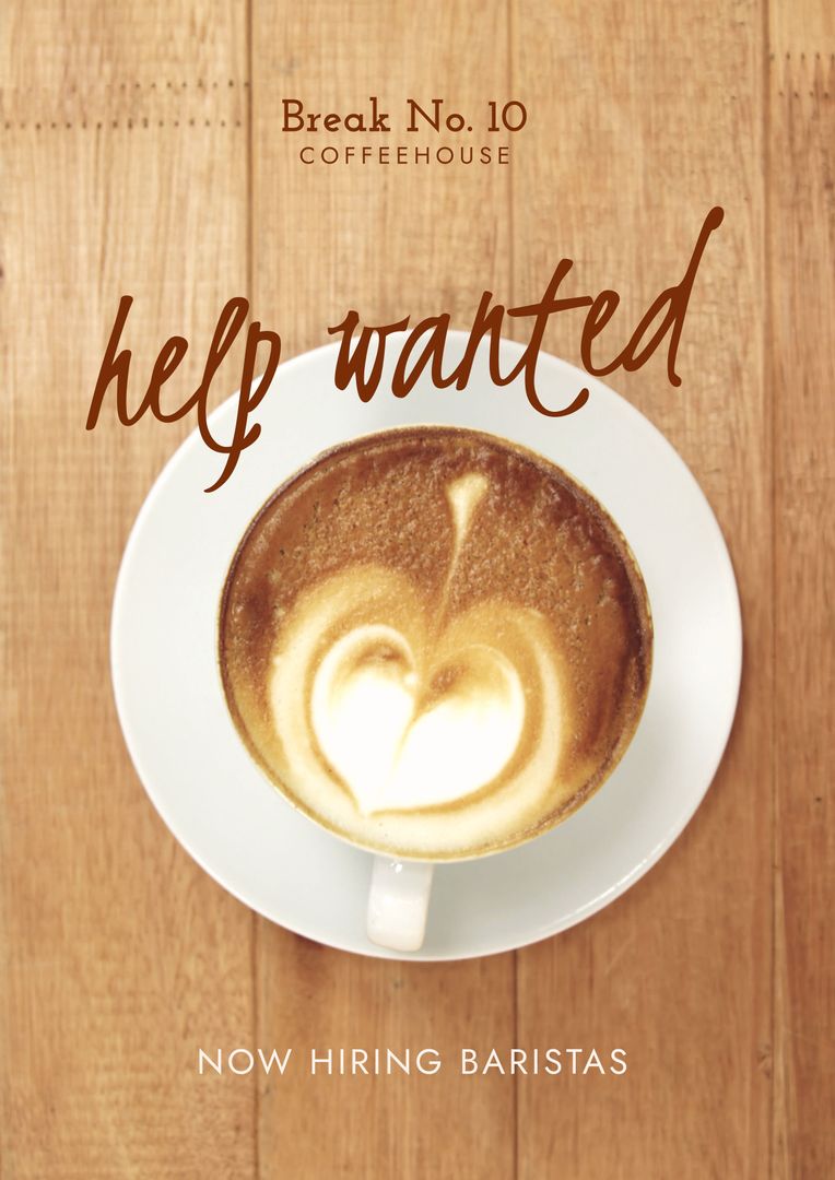 Cozy Café Help Wanted Sign with Coffee Art for Hiring - Download Free Stock Templates Pikwizard.com