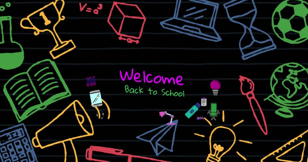 Colorful Doodle Welcome Back To School Blackboard - Free Images, Stock Photos and Pictures on Pikwizard.com