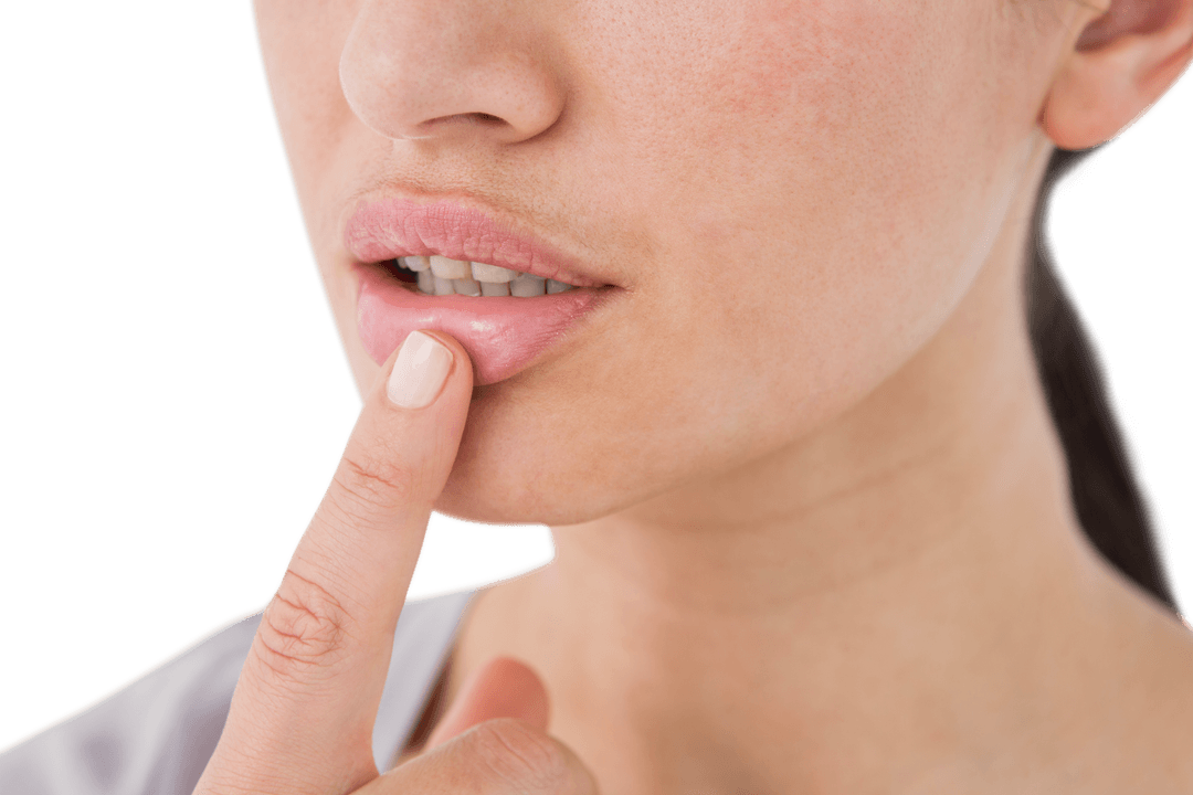 Caucasian Woman Touching Lips on Transparent Background
