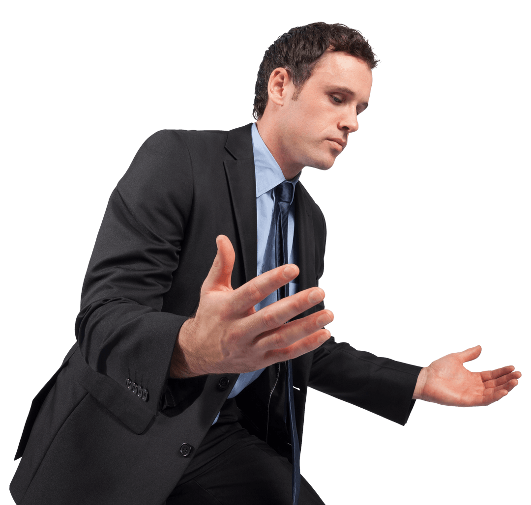 Transparent Businessman Gesturing with Arms Outstretched Isolated