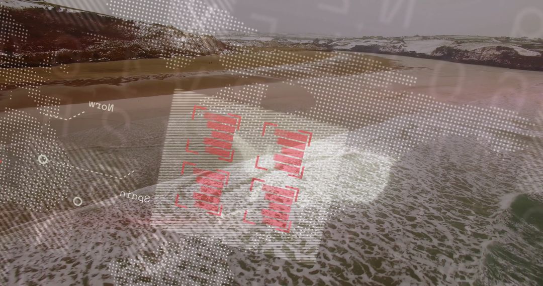 Aerial Coastal Technology Background with Digital Map Overlay