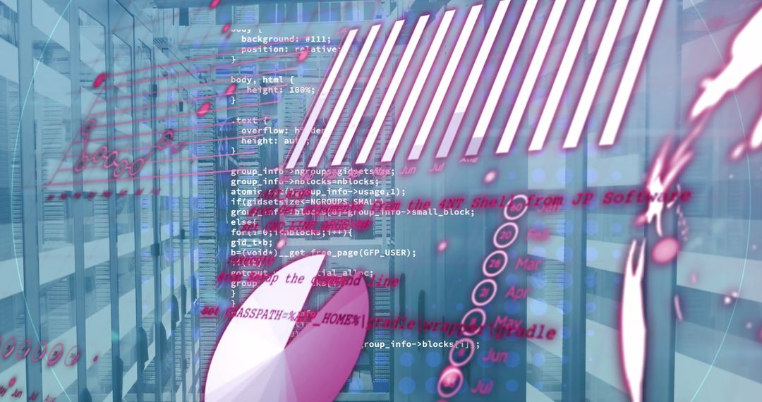 Abstract Data Processing Floats Over Modern Server Room