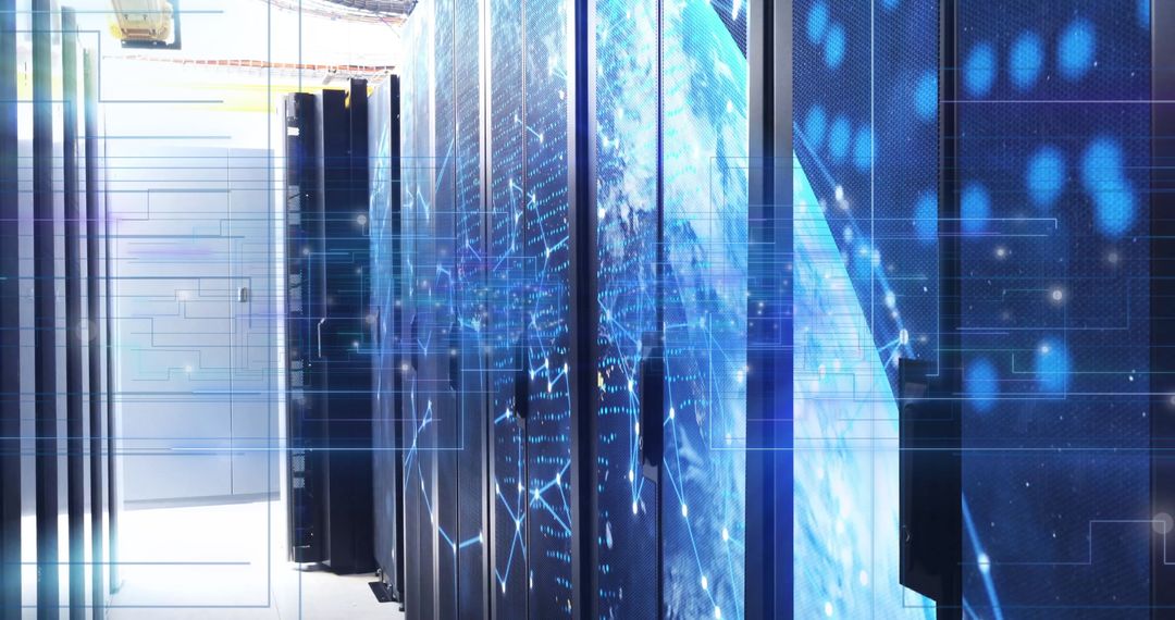 Futuristic Server Racks with LED Lights in Data Center