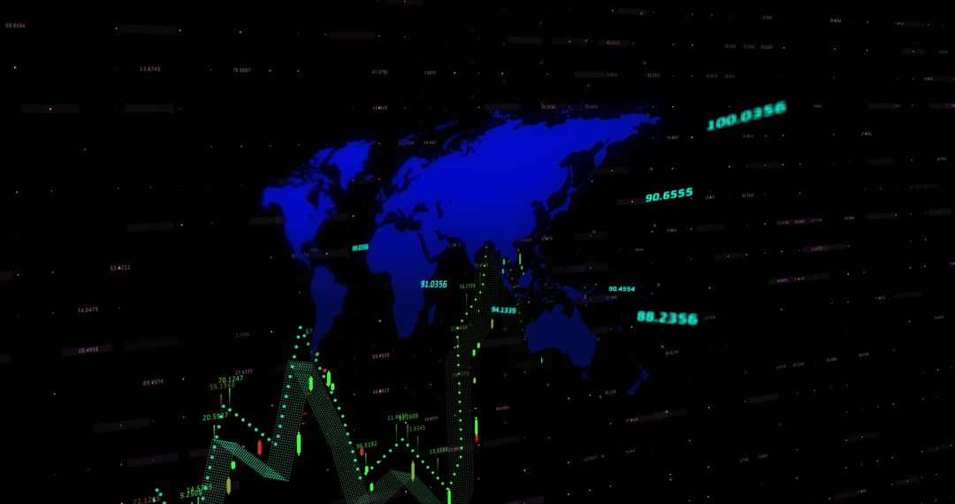 Global Financial Data Over World Map with Green Graph