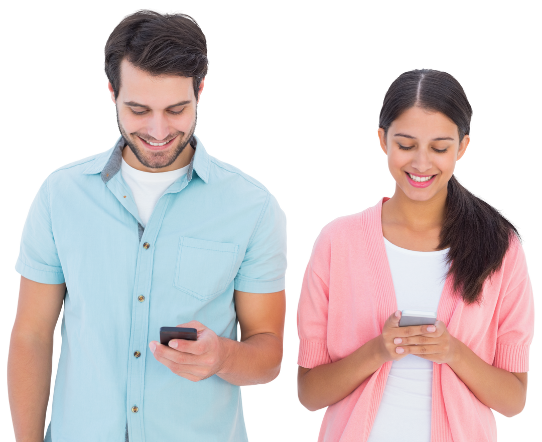 Transparent Joyful Couple Texting on Smartphones - Download Free Stock Images Pikwizard.com