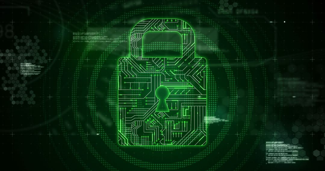 Futuristic Digital Circuit Padlock Illustration