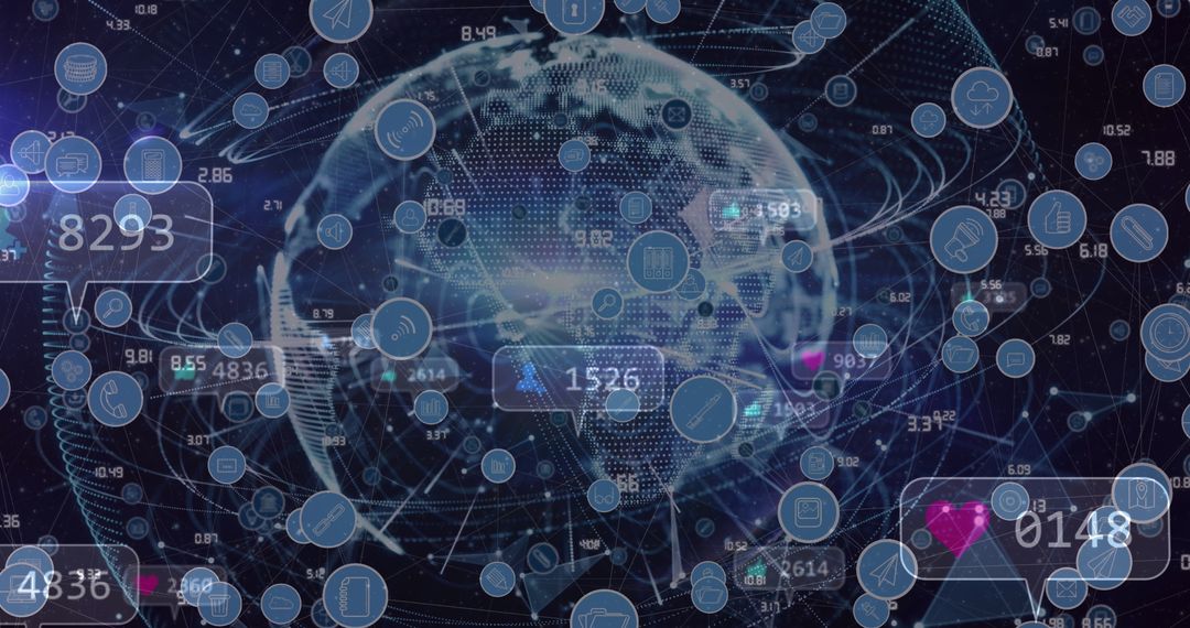 Digital Global Network with Data Connections and Icons