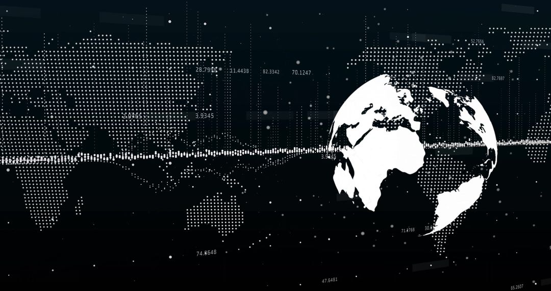 Digital Financial Analytics World Map and Globe Concept