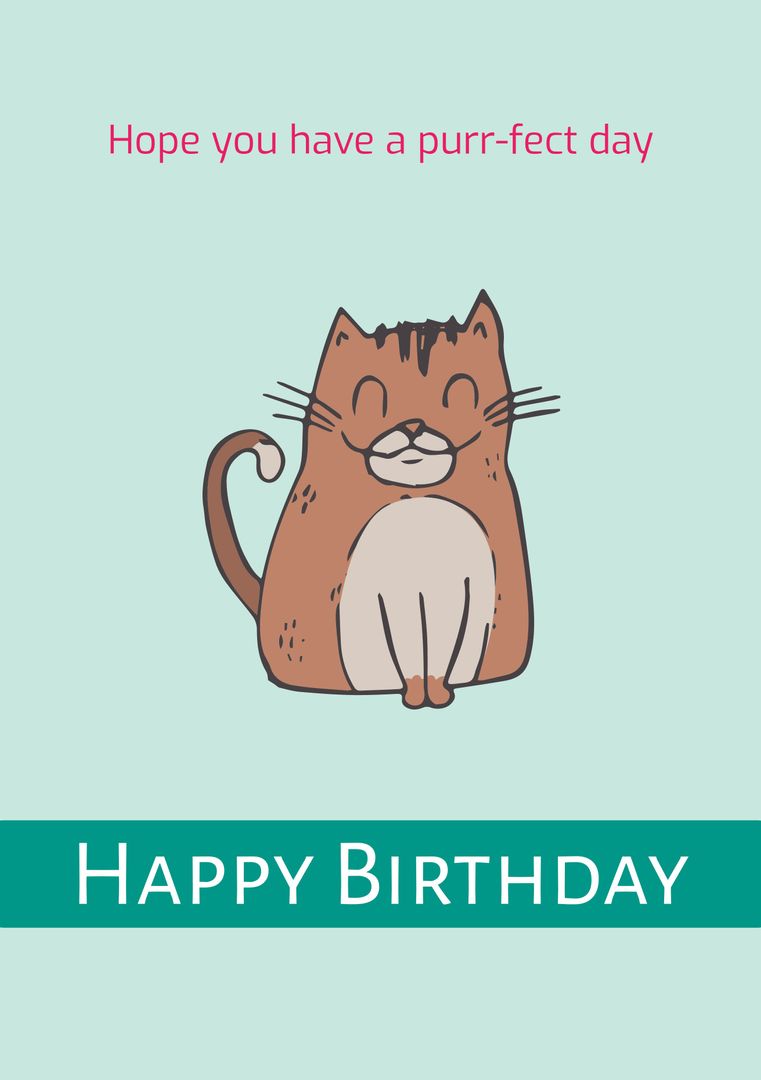 Cheerful Cartoon Cat Happy Birthday Card - Download Free Stock Templates Pikwizard.com