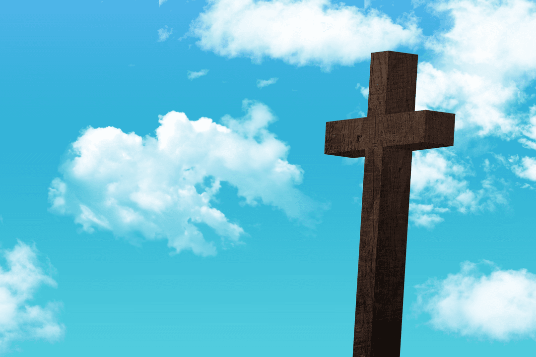Wooden Cross Against Cloudy Sky Separating Transparent Background