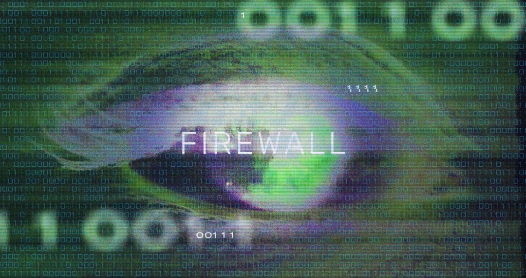 Cybersecurity Concept with Eye Overlooking Code and Firewall