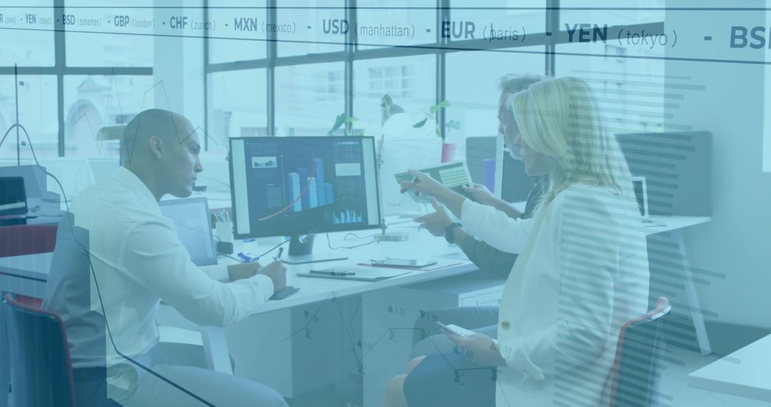 Business Meeting in Modern Office with Data Analytics Focus