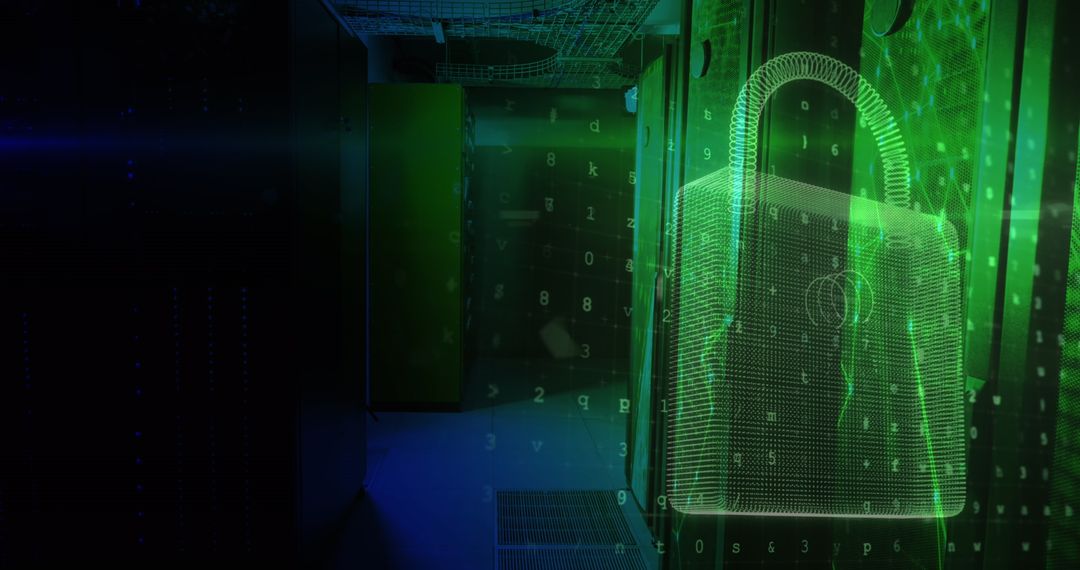 Digital Padlock on Server Firewall Symbolizing Cybersecurity