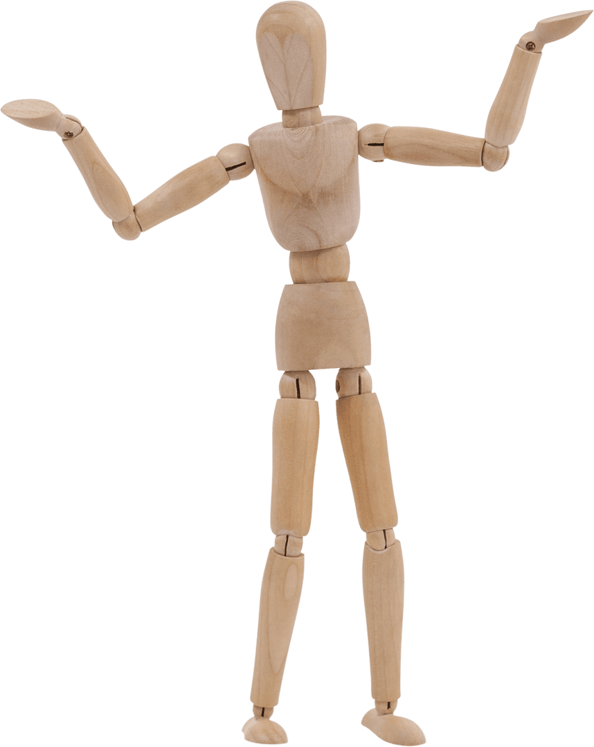 Transparent Wooden Mannequin Posing Joyfully