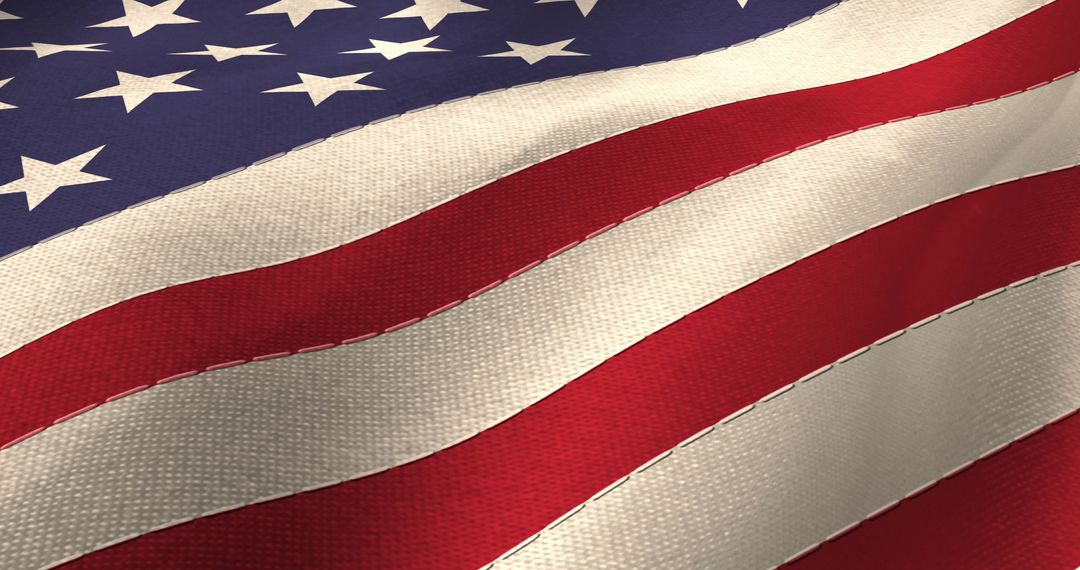 Close-up of American Flag with Waves of Stars and Stripes