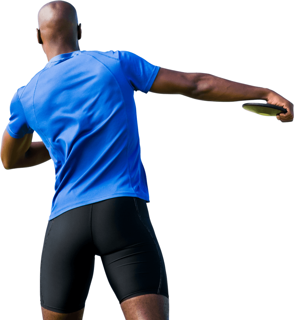 Back View of African American Discus Thrower on Transparent Background
