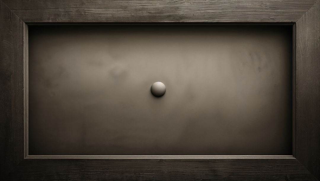 Minimalist recessed cabinet panel featuring single round knob and textured wood frame