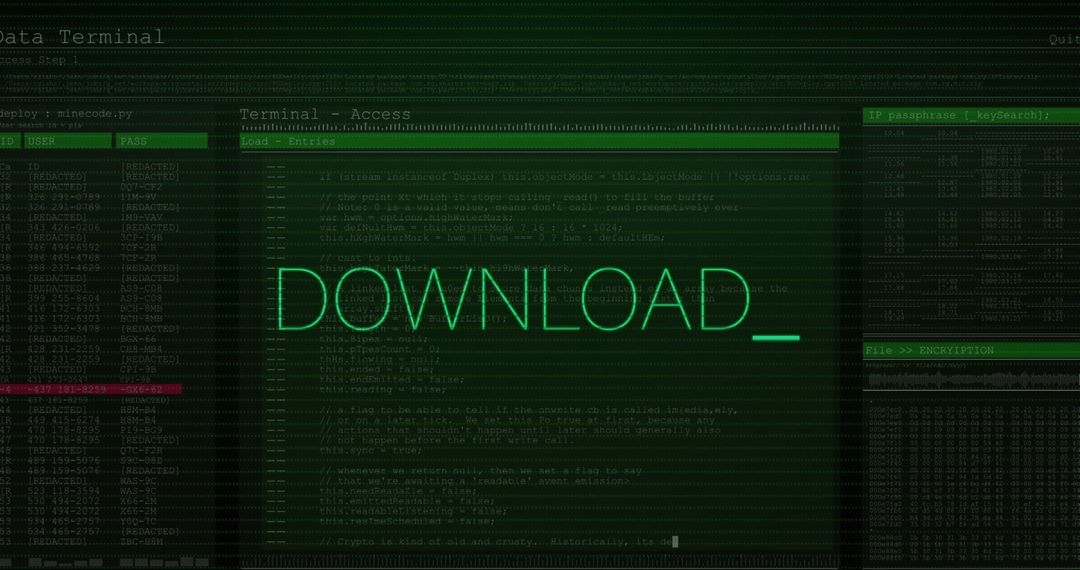 Matrix-Style Data Terminal with Download Interface Graphic