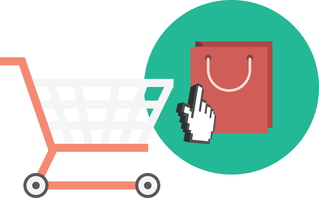 Transparent Shopping Cart Icon with Hand Cursor