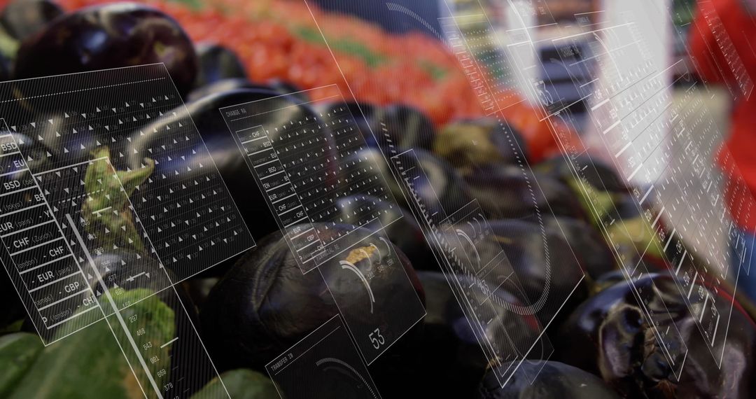 Digital Interface with Woman Selecting Fresh Vegetables in Grocery Store