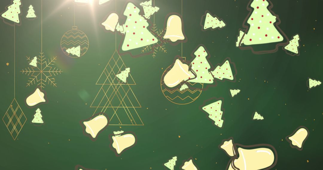 Whimsical Holiday Bells and Trees on Festive Green Background
