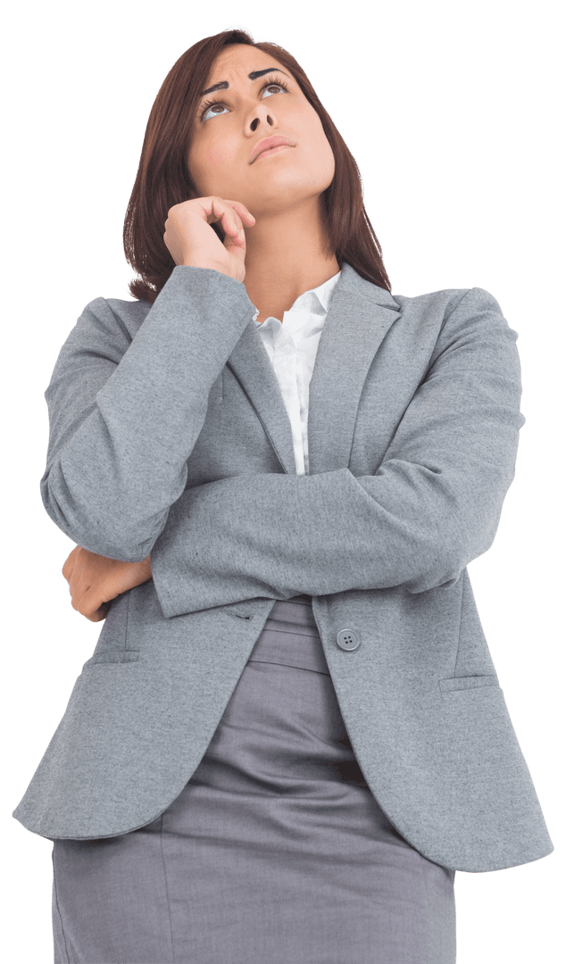 Thoughtful Businesswoman Gazing Upward on Transparent Background
