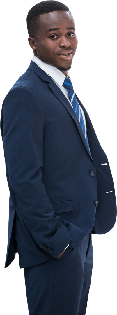 Confident Young Businessman Smiling with Hands in Pockets on Transparent Background