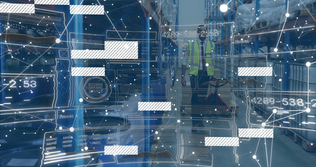 Warehouse Operations with Futuristic Digital Interface
