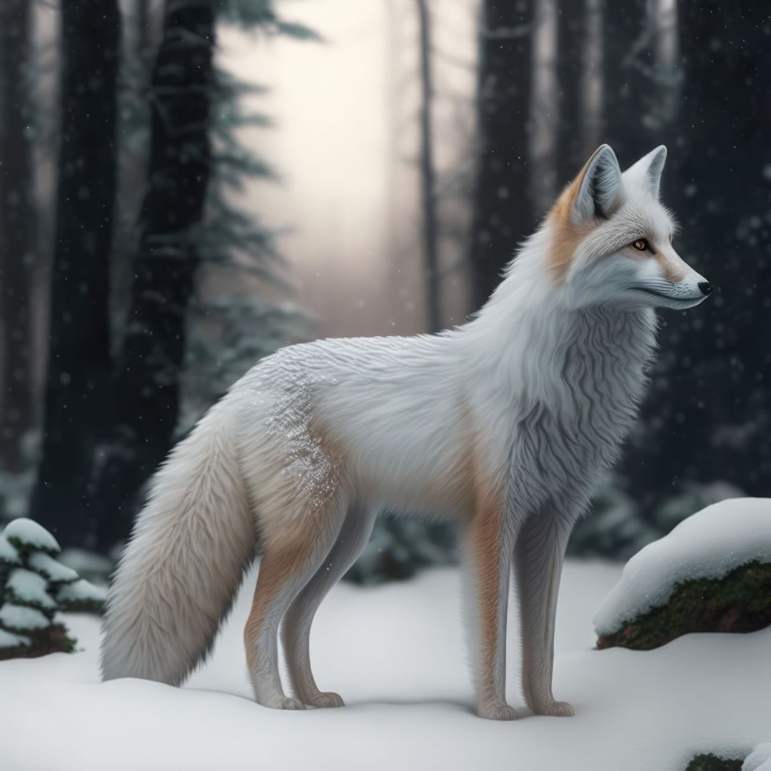 Close up of cute white fox in snow in forest, created using generative ai technology - Free Images, Stock Photos and Pictures on Pikwizard.com