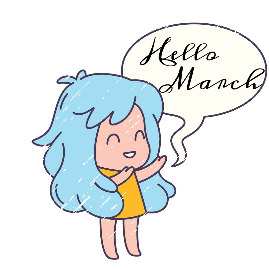 Cheerful Cartoon Character Welcoming March in Playful Style