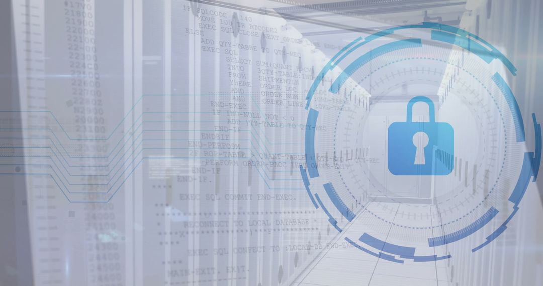 Cybersecurity Icon Over Data Center Servers