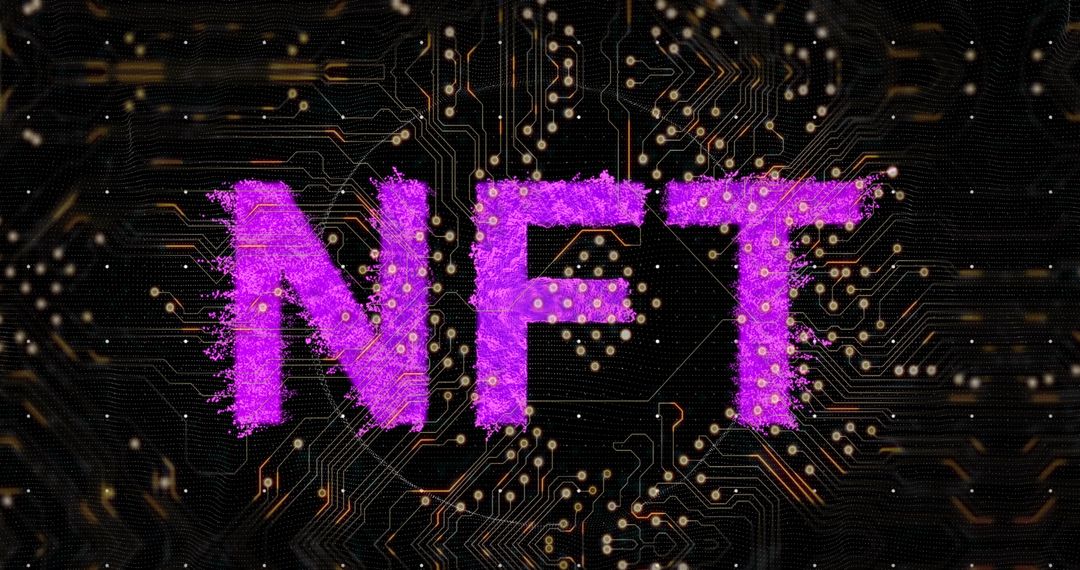 Vibrant NFT Concept Overlaying Circuit Board Design