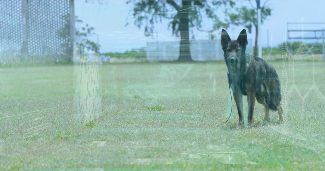 German Shepherd Utilizing Augmented Reality Technology in Field