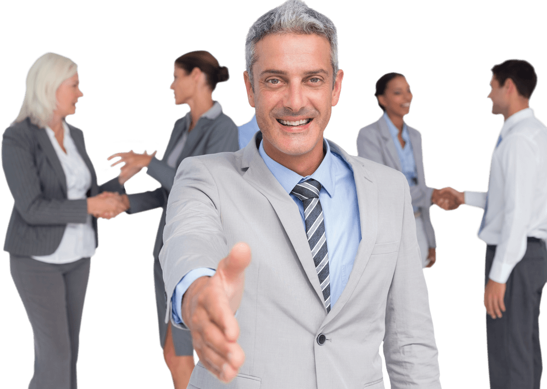 Senior Businessman Extending Hand for Handshake on Transparent Background