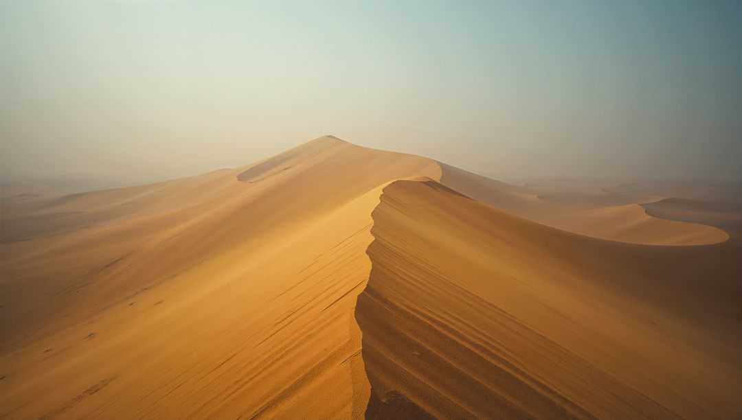 Golden Desert Dune under Blue Sky in Vast Wilderness