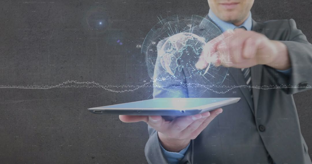 Businessman Interacting with Holographic Globe