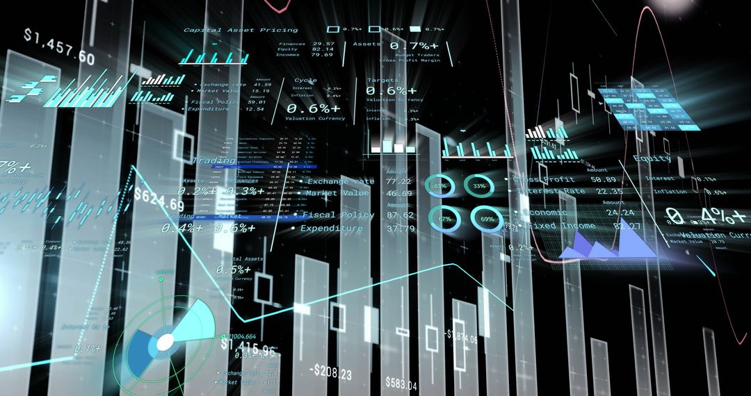 Futuristic Digital Data Visualization with Holographic Graphs