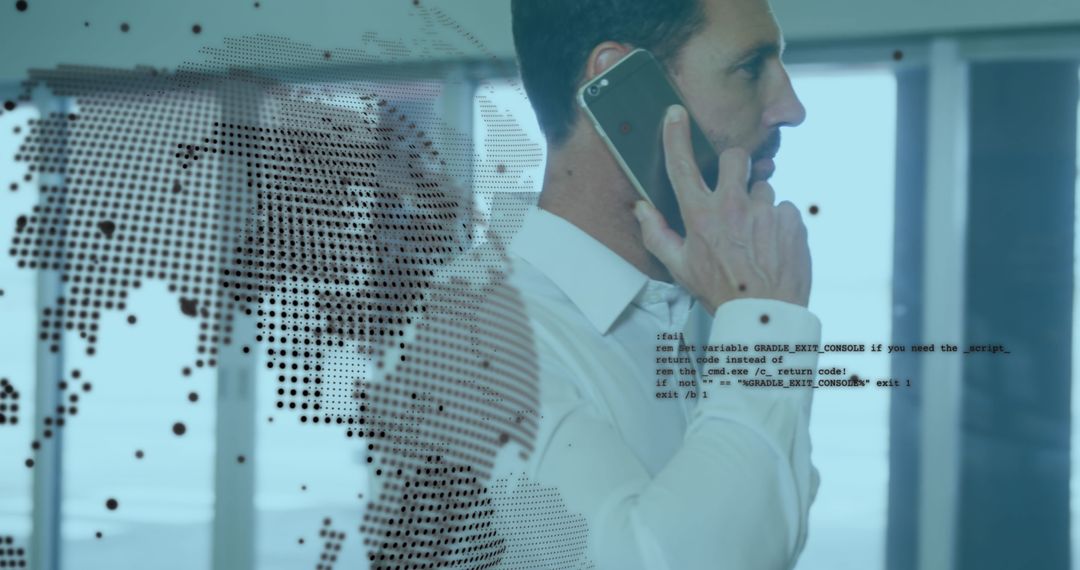 Businessman Engaged in Digital Data Processing Over Phone Call