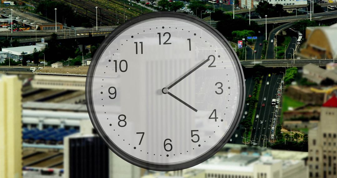 Large 3 O'Clock Position Analog Clock Overlaying Urban Cityscape - Free Images, Stock Photos and Pictures on Pikwizard.com