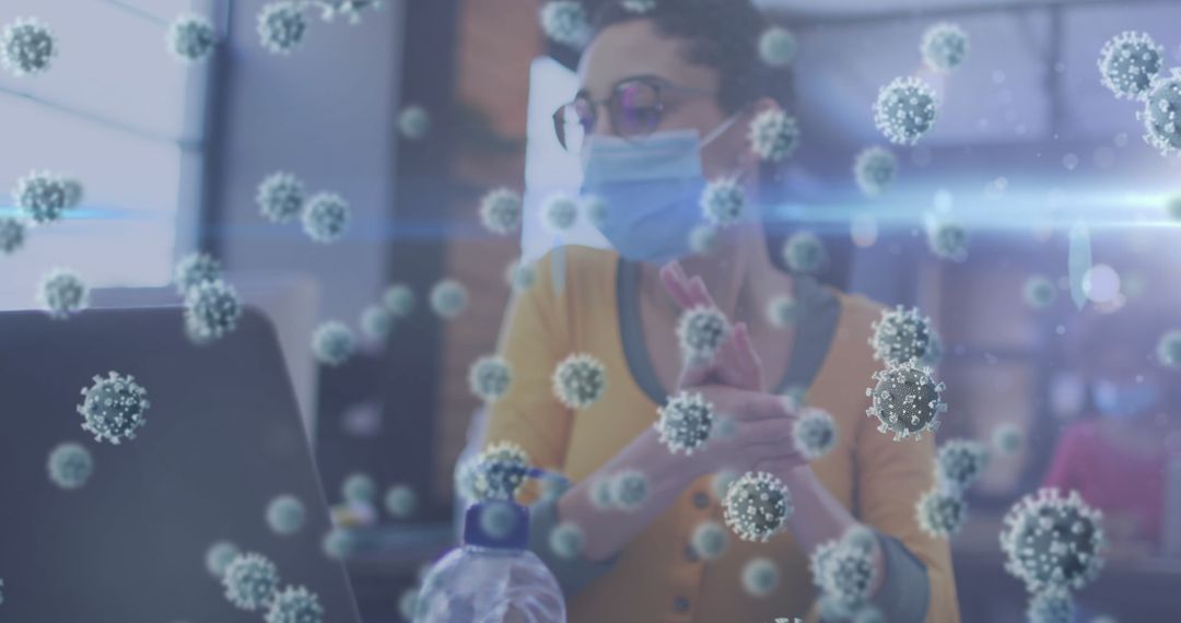 Office Safety During Pandemic with Mask and Sanitizer