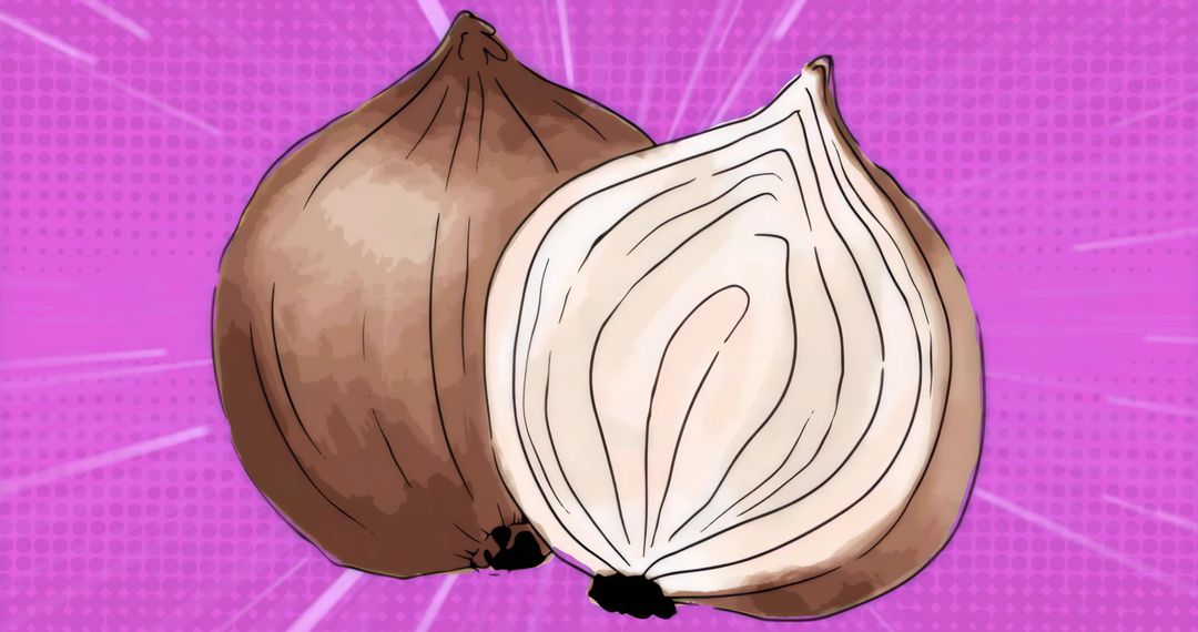 Colorful Onion Illustration on Purple Halftone Background