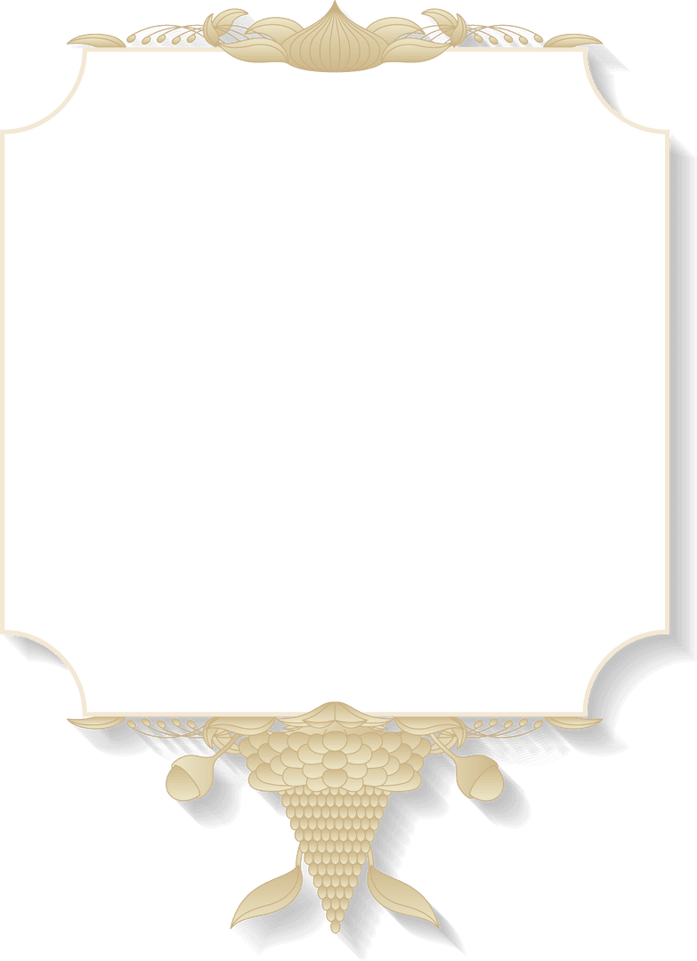 3D Ornate Frame with Baroque Scrollwork and Grape Cluster on Transparent Background