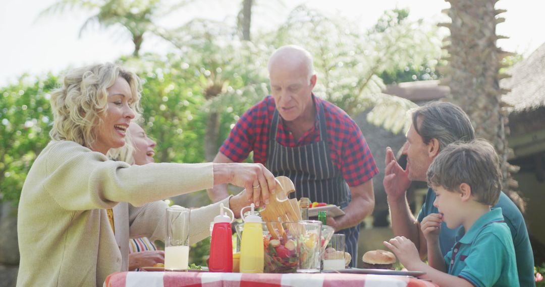 Caucasian Family Enjoying Backyard Barbecue Gathering