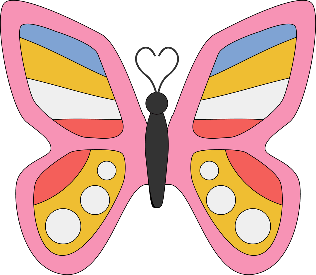 Colorful Butterfly with Pink Border on Transparent Background