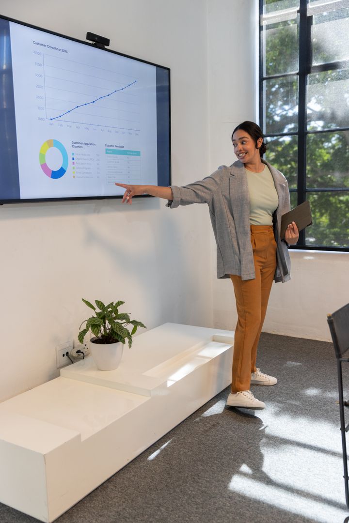 Professional Businesswoman Presenting Data with Modern Technology