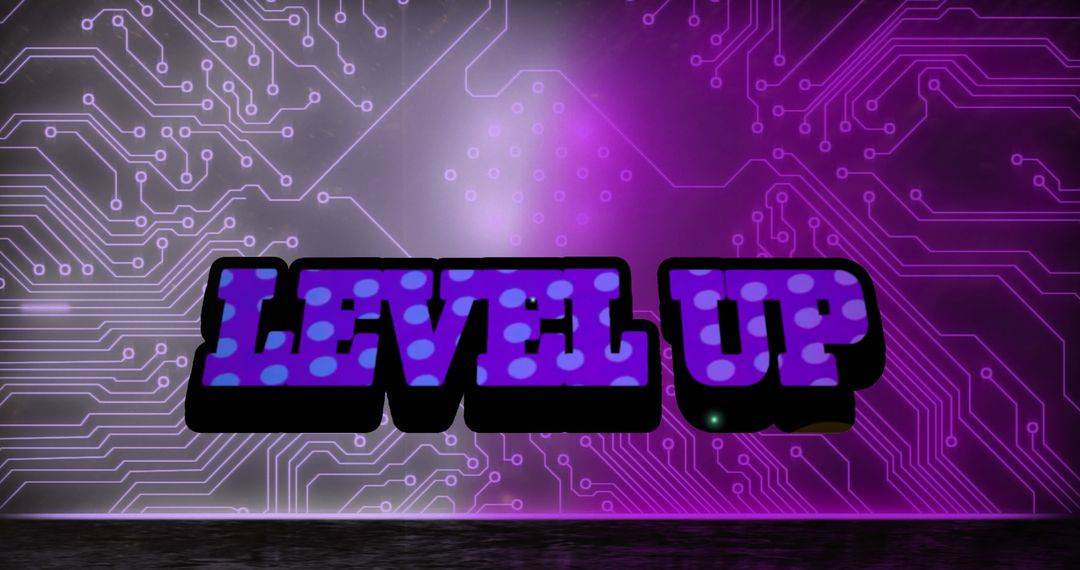 Level Up Text with Futuristic Digital Circuit Background